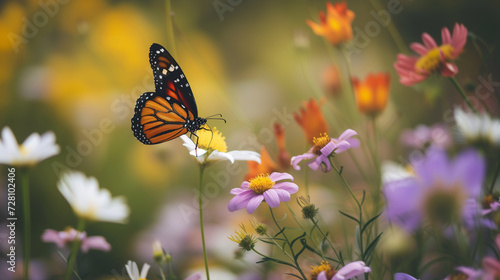 A colorful butterfly fluttering amongst wildflowers, capturing the delicate and fleeting beauty of April © AndyGordon