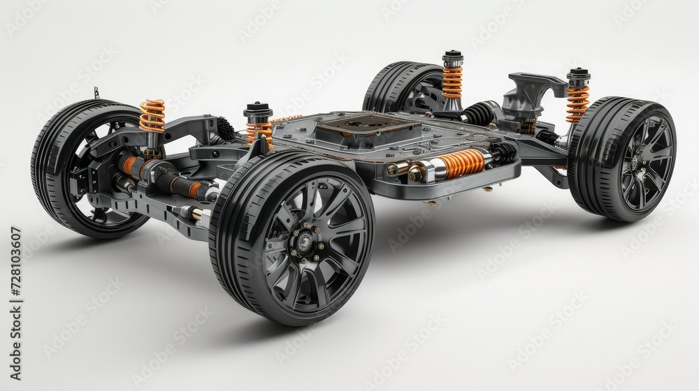 Cutaway view of Electric Vehicle Motor with suspension on white background. 3D rendering image Cutaway view of Electric Vehicle Motor with suspension on white background. 3D rendering image