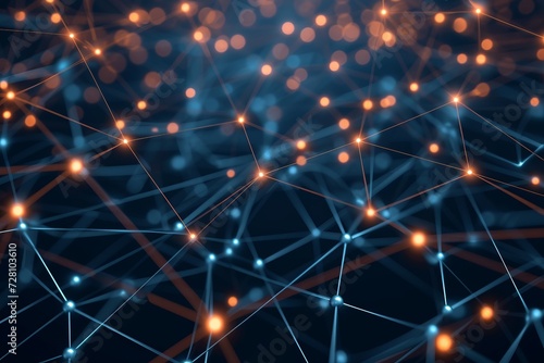 abstract representation of interconnected data nodes, digital matrix, binary code transmission