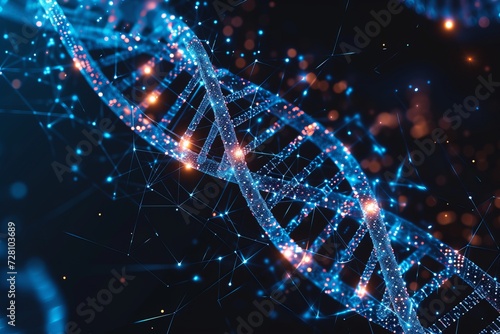 Abstract DNA helix structure from points and lines with data around