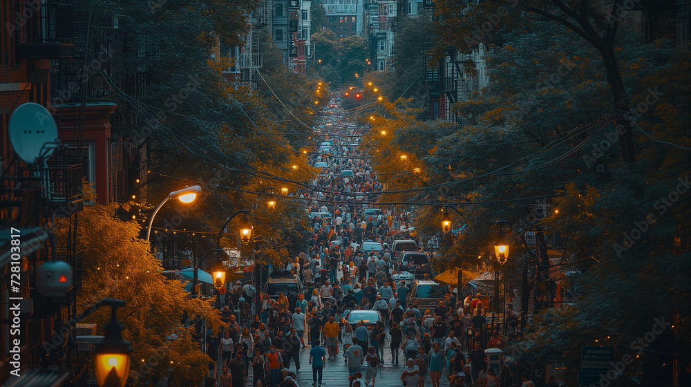 The city's rhythm is on full display in top view, where people form the arteries of existence The city's rhythm is on full display in top view, where people form the arteries of existence