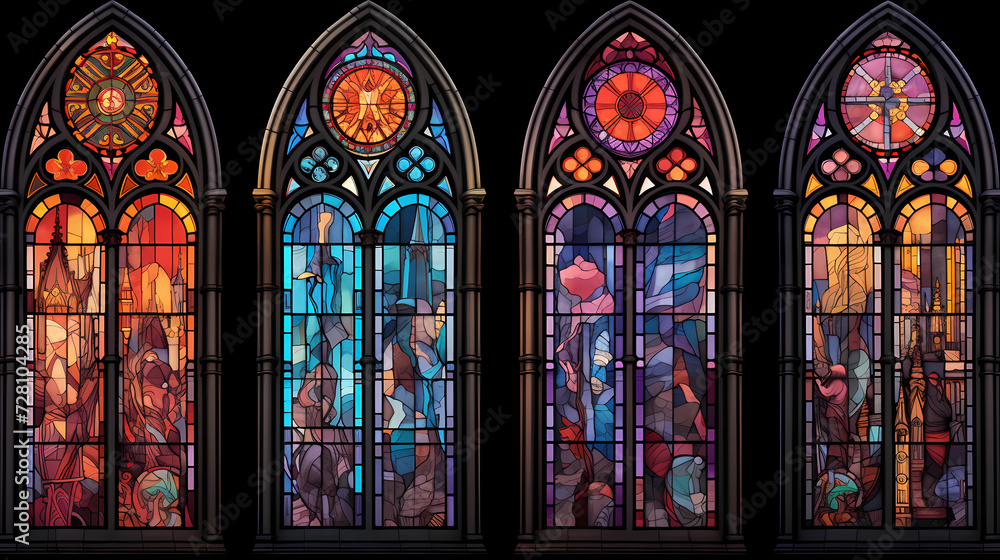 Gothic Elegance: Intricate Stained Glass and Moody Hues Gothic Elegance: Intricate Stained Glass and Moody Hues