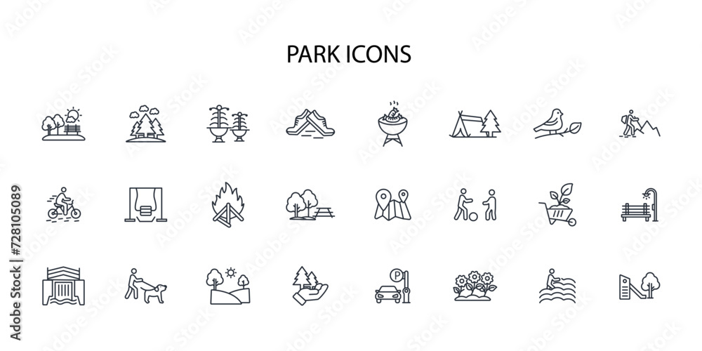 park icon set.vector.Editable stroke.linear style sign for use web design,logo.Symbol illustration. park icon set.vector.Editable stroke.linear style sign for use web design,logo.Symbol illustration.
