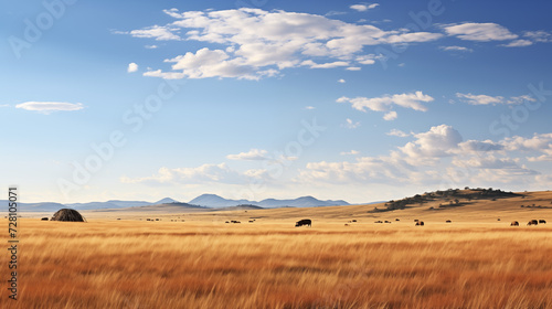 Grassland landscape distant mountains background