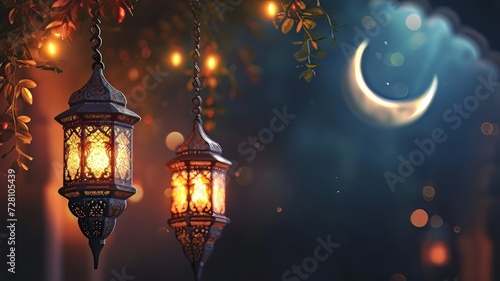 Luxury 3d lantern islamic festival background for ramadan kareem, eid al fitr, islamic holy month, generative ai