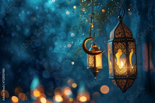 Luxury 3d lantern islamic festival background for ramadan kareem, eid al fitr, islamic holy month, generative ai photo