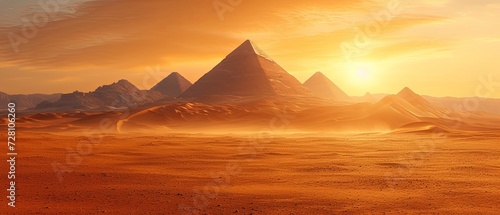 Desert Landscape With Three Pyramids