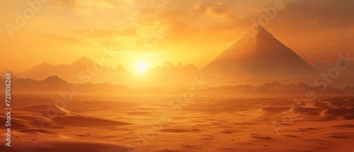 Sun Setting Over Pyramids in the Desert