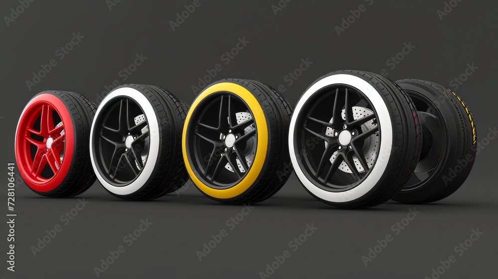 set collection black wheel red yellow white line compounds type soft tyre hard medium soft compound rubber logo symbol icon vector template strategy team principal isolated background - obrazy, fototapety, plakaty 
