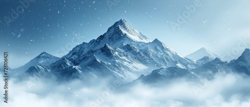 Snow Covered Mountain in the Middle of the Night © DigitalMuseCreations