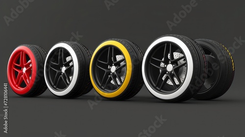 set collection black wheel red yellow white line compounds type soft tyre hard medium soft compound rubber logo symbol icon vector template strategy team principal isolated background photo