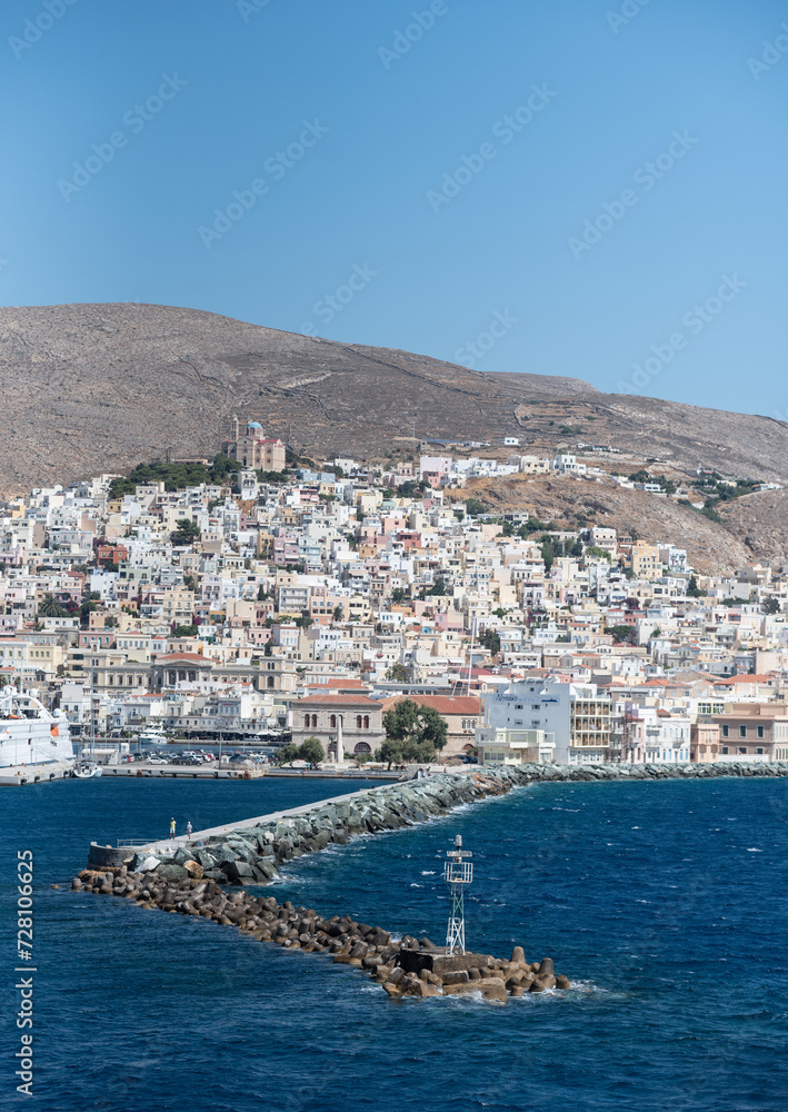 view of the city of Ermoupolis, Greece