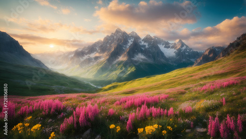 Sunrise in the mountains, mountain landscape in spring © farzanehappy
