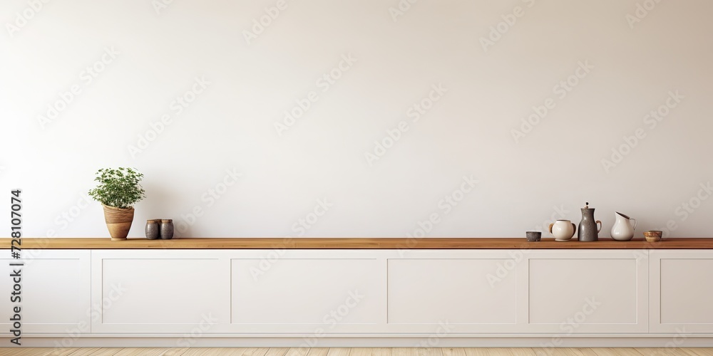 Fototapeta premium Empty white wall in the kitchen.