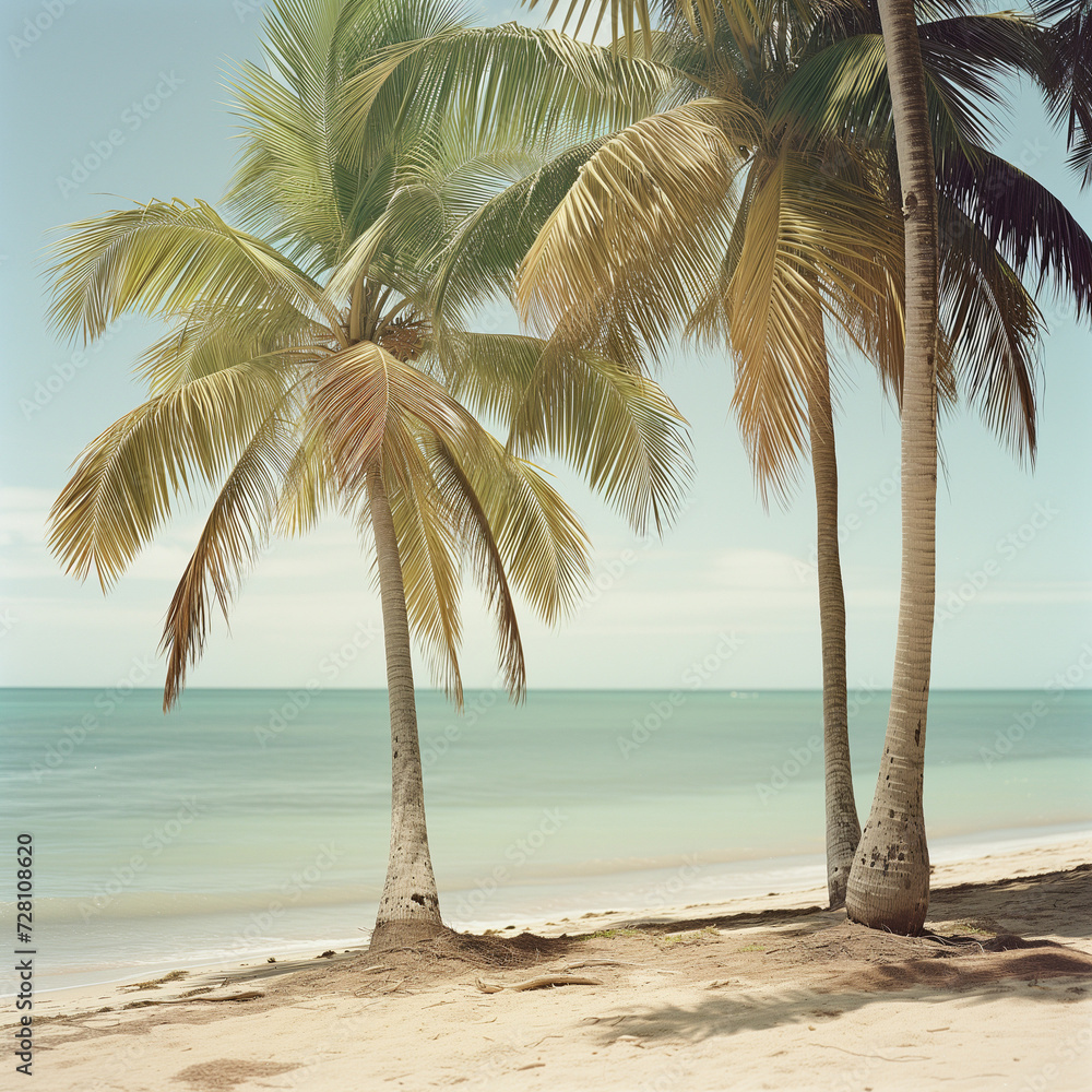 Naklejka premium Tropical Beach Paradise with Palm Trees
