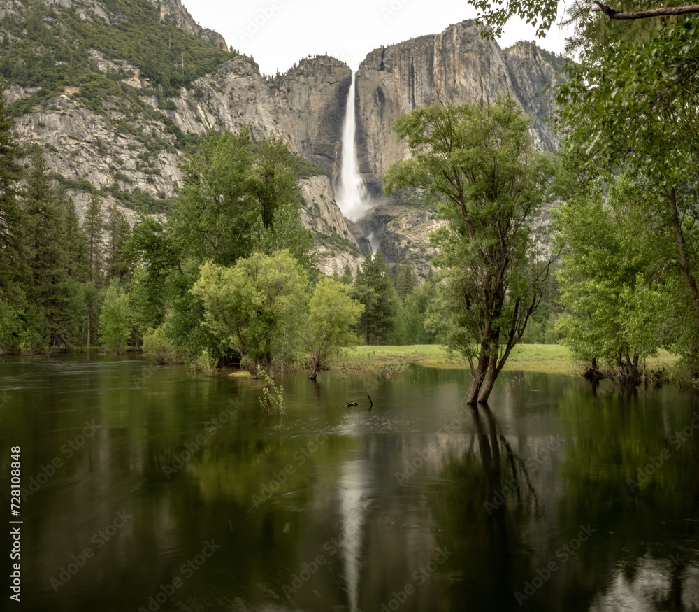 Merced River Floods Yosemite Valley with Upper Yosemite Fall
