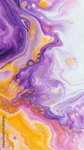 a Purple and yellow swirl pattern wallpaper with bubbles, in the style of conceptual painting, delicate chromatics, fluid acrylics, white background, mixes painting and ceramics - generative ai