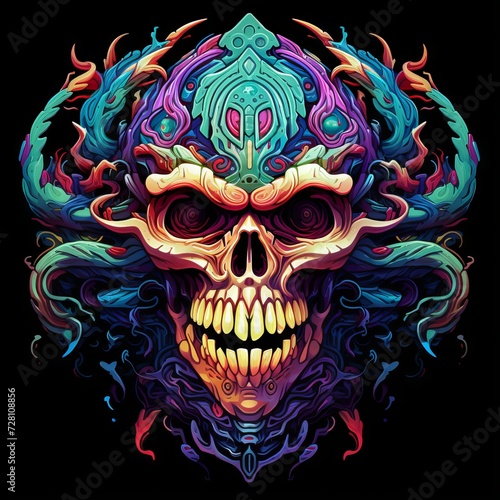 Vibrant Psychedelic Melting Skull Artwork