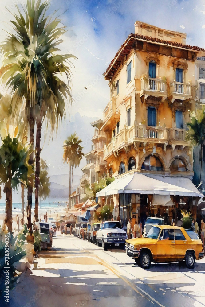 Fototapeta premium coastal town illustration