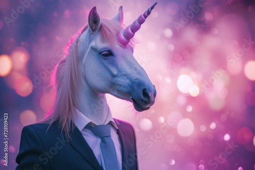 A majestic horse transformed into a sophisticated human, donning a tailored suit and tie, exuding an air of grace and refinement as it embraces both its equine and human qualities © ChaoticMind