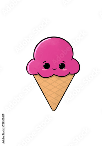 ice cream cone kawaii illustration cute pink cone