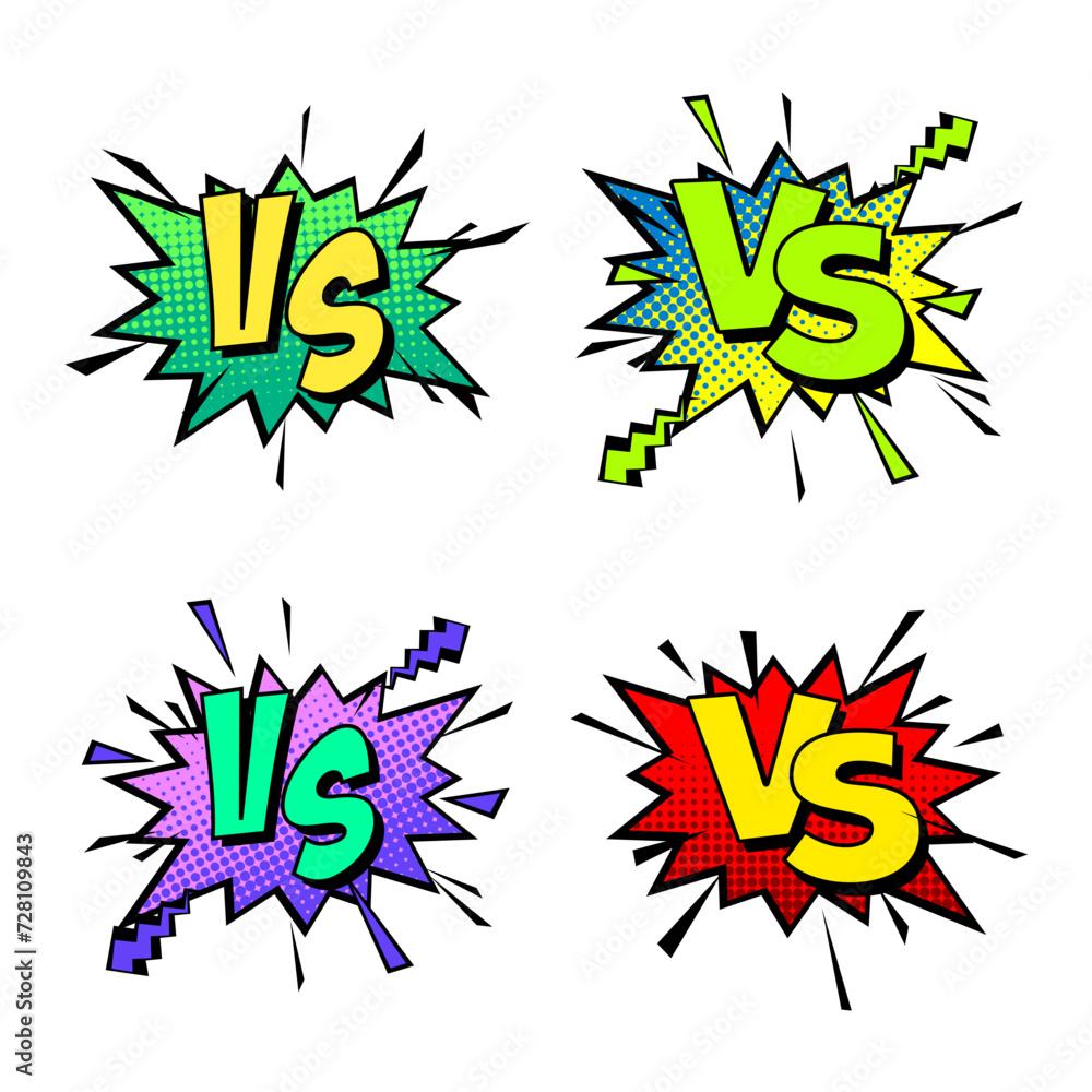 Cartoon comic background. Vs, fight versus. Comics book colorful competition poster with halftone elements. Retro Pop Art style. Vector illustration