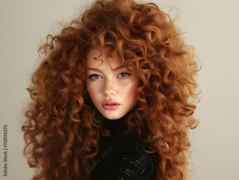 Fototapeta premium Young pretty girl with curly red hair