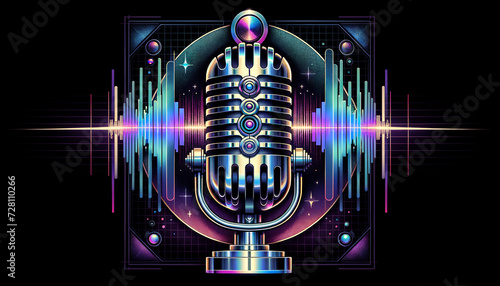 Speech Recognition Fusion: Metallic Mic and Futuristic Vibes in a Nostalgic-Modern Blend