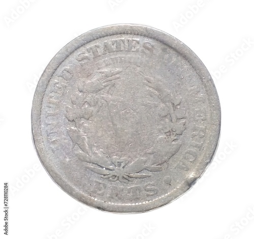 1909 American Liberty Head V Nickel 5 Cent Piece VG Good 5c US Coin Collectible front obverse and back reverse side isolated on white background photo