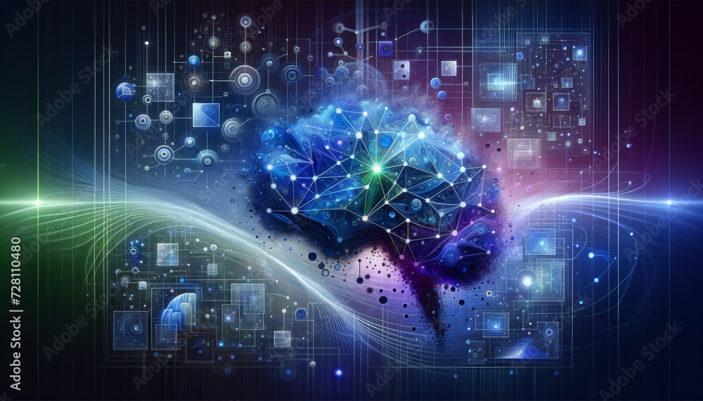 Fototapeta premium High-Tech Neural Network Interface with CNN Icons in Abstract Background