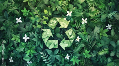 Nature's sustainable cycle blooms within this verdant garden, as the vibrant green recycle symbol reflects the beauty and harmony of our outdoor world
