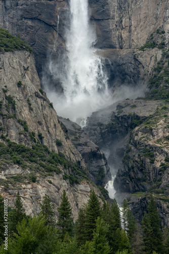 Mist Fills The Canyon At The Transition Between Upper and Lower Yosemite Falls