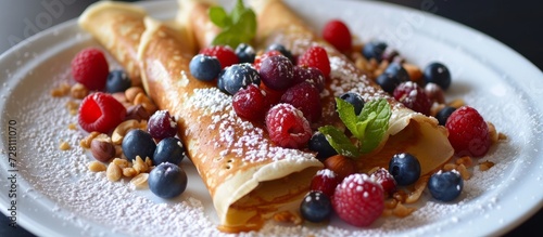 Delicious Crepes Bursting with Fresh Fruits, Nutty Goodness, and Irresistible Crepes, Fruits and Nuts Combination