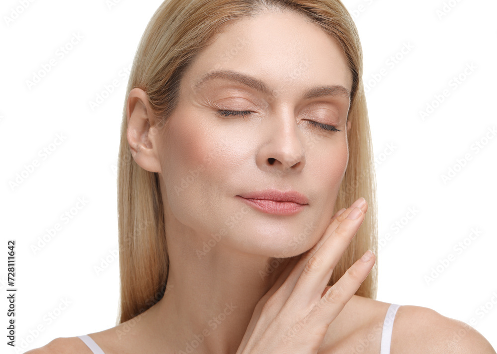 Beautiful woman with healthy skin on white background Beautiful woman with healthy skin on white background