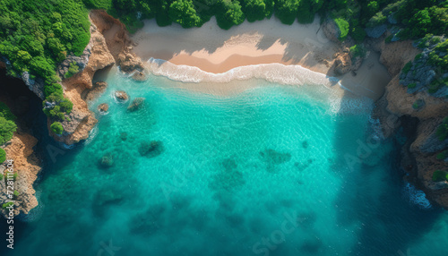 Aerial View of a Hidden Beach Cove with Crystal Clear Waters