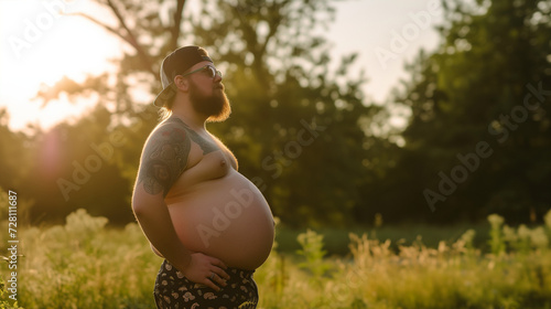 Heavily pregnant transgender man. AI generated photo