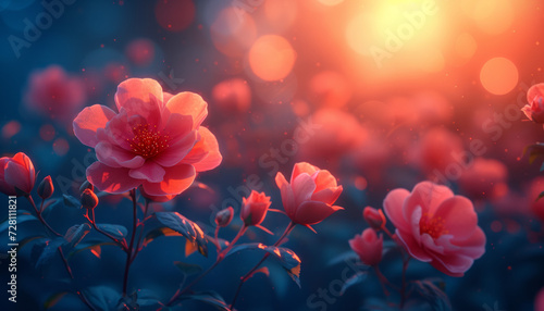 Blooming Flowers in Enchanting Sunset Light