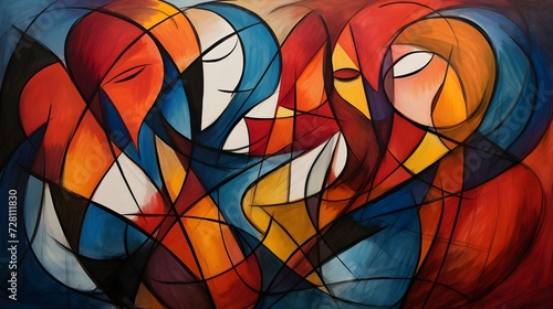 Abstract Colorful Faces in Cubist Style photo