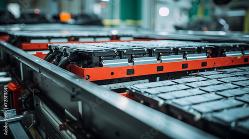 Assembly line of mass production electric vehicle batteries photo