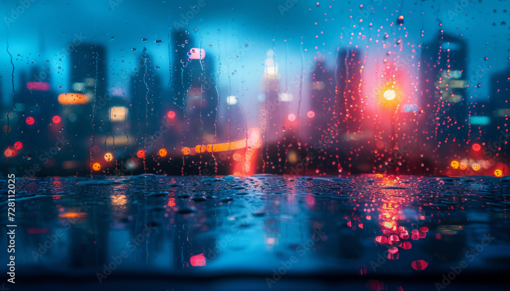 Rainy Night in the City with Bokeh Lights