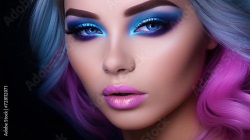Amazing bright eye makeup in luxurious blue shade.