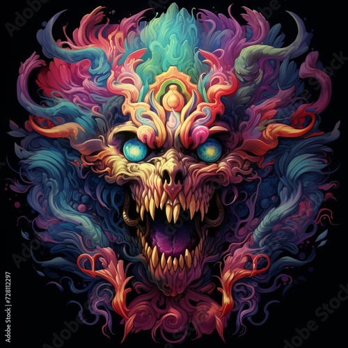 Vibrant Psychedelic Melting Skull Artwork © Franz Rainer