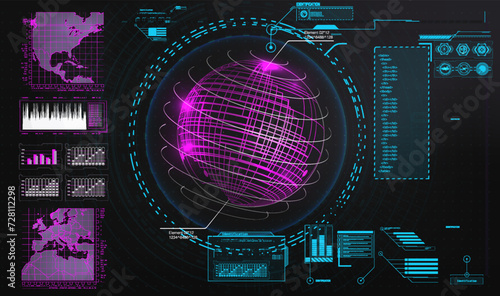 Futuristic Interface Display: Analyzing Global Network Data Streams, Visualizing Complex Information in Real-Time, Cybersecurity Monitoring