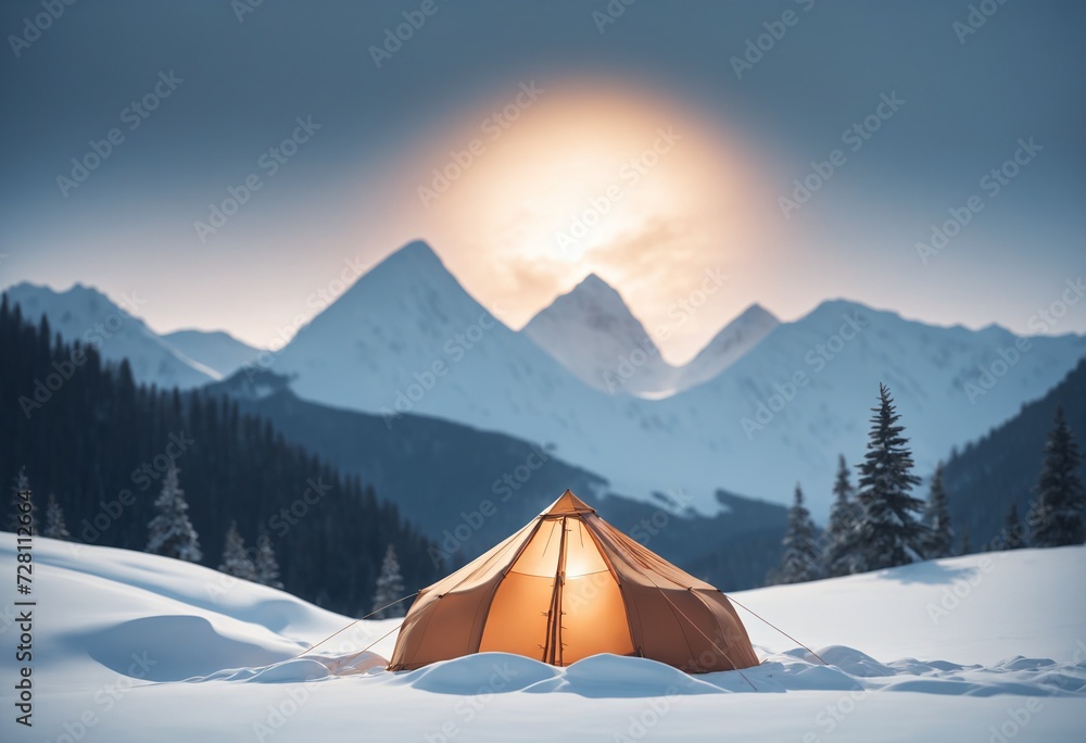 Serene Snowscape with Warm Tent Light