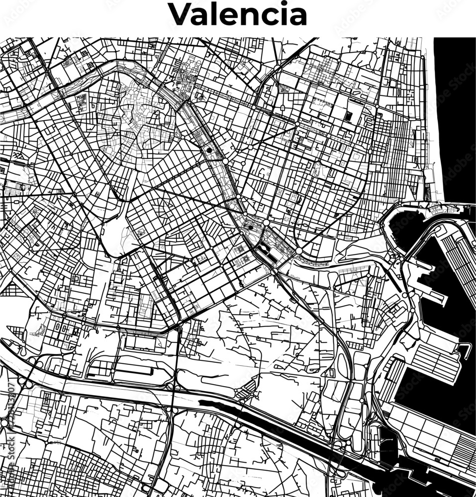 City Map of Valencia, Cartography Map, Street Layout Map