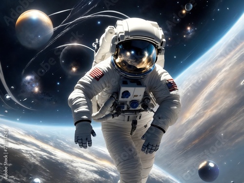 Zero-Gravity Elegance  Astronaut s Graceful Stand in Cosmic Animation