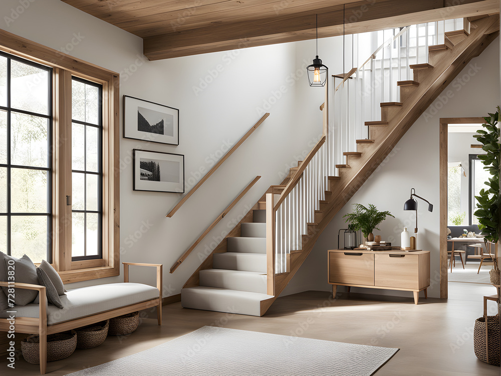 Obraz premium Rustic Staircase Haven - Understated Design Echoes Farmhouse Aesthetic 
