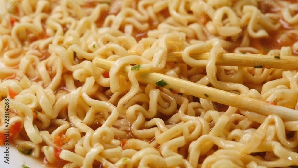 golden tortilla in a wooden plate and Chinese chopsticks. Asian noodles close up golden tortilla in a wooden plate and Chinese chopsticks. Asian noodles close up