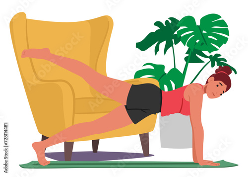 Woman Character Morning Exercise Routine Includes Stretching or Yoga Activities, Boost Energy, Enhance Flexibility