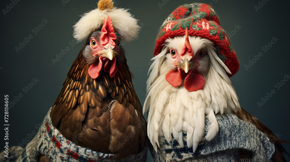  Chickens in Christmas Sweaters